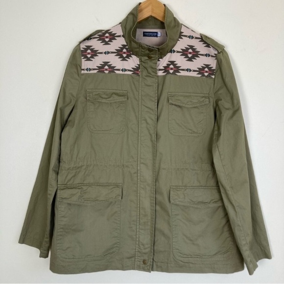 Earthbound Trading Khaki Green Utility Jacket Western Aztec Southwest Print Sz S - Picture 7 of 16